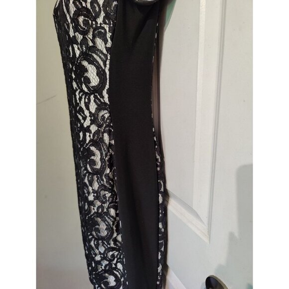 Lauren Ralph Lauren Ivory & Black Lace Bodycon Knee-Length Short Sleeve Dress 4 - Picture 3 of 11